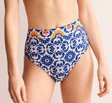 Boden Panel Bikini Slip Gr. 16 Blau Mosaik Blüte High Waist Unterteil S0388 Neu