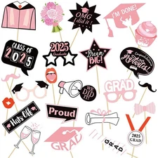 Pink Graduation Photo Booth Props Set - Pack of 24, Graduation Picture Props,...