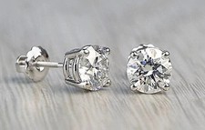 1 Ct Round Cut VVS1/ D Lab Created Stud Earring 14K White Gold Plated Screw Back