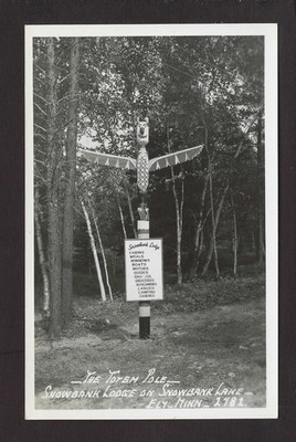 Ely Minnesota 1940s RPPC Totem Pole, Camp Services List at Snowbank Lodge Resort