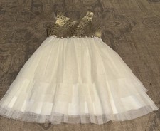 American Princess Girls Formal White Tulle Gold Dress Lace Size 10 Youth NWOT
