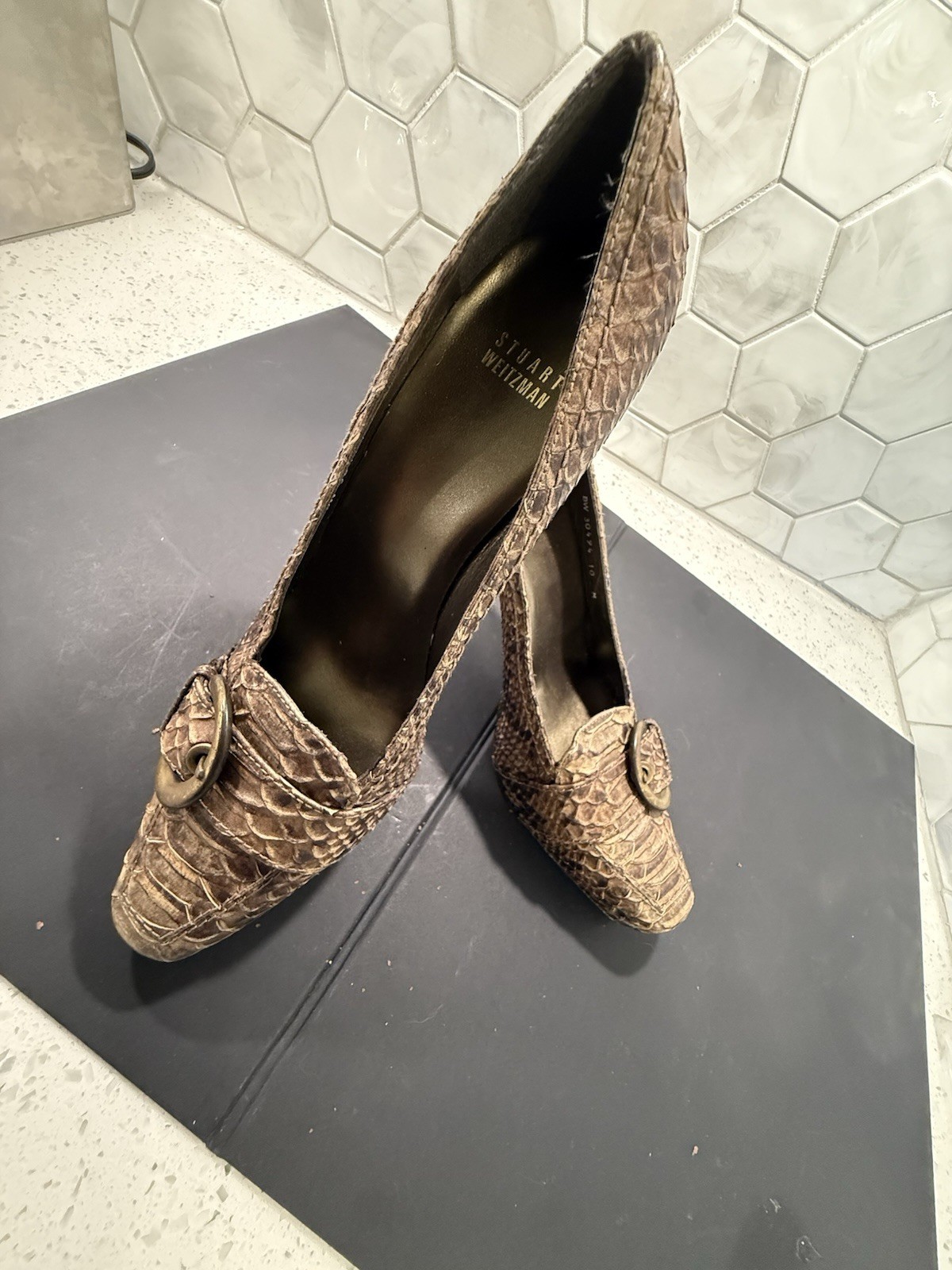 Stuart Weitzman Python Pumps Brown Snakeskin Buck… - image 8
