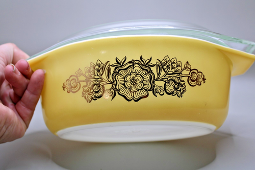 Pyrex Golden Rosette 043 Casserole Yellow Oval Baking Dish 1,5qt with Lid 943C - Picture 2 of 8