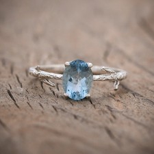 Blue Aquamarine Ring, Simple Ring, March Birthstone, 925 Sterling Silver