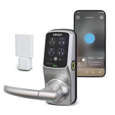Secure Pro Satin Nickel Smart Wifi Mobile App-Controlled Lever Latch, 3D Fingerp