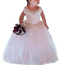 Sleeveless Ball Gown Princess Flower Girls Dresses Appliques Beaded Stunning