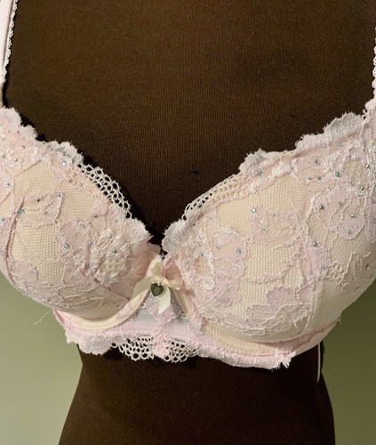 Victoria's Secret Body by Victoria Demi Bra Pink Lace Rhinestones Wired Padded - Picture 2 of 7