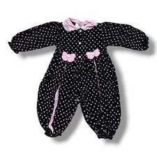 Vintage Tiny Tots Black Pink Floral Corduroy Jumpsuit Baby Girl Size 18 Months