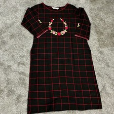 Cotton Kurta For Women Black 3/4 Sleeve Kurti Top Red Embroidered Flowers L