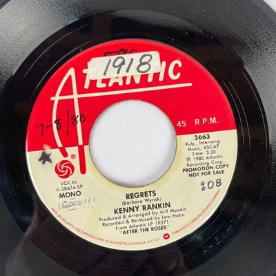 Kenny Rankin – Regrets 7" Single Record 1980 Promo Mono/Stereo Atlantic Pop 45 - image 1 of 3