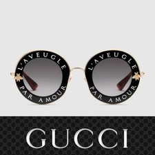 Gucci GG0113S 001 Black Gold Sunglasses L'Aveugle Par Amour Authentic