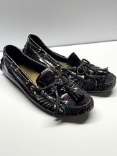 Coach Women s Patent Leather Animal Print Tassel Slip-On Loafer Flats 8