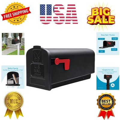 Parsons Rust-Proof Plastic Post Mounted Mail Box for Outside, Black, Medium C...