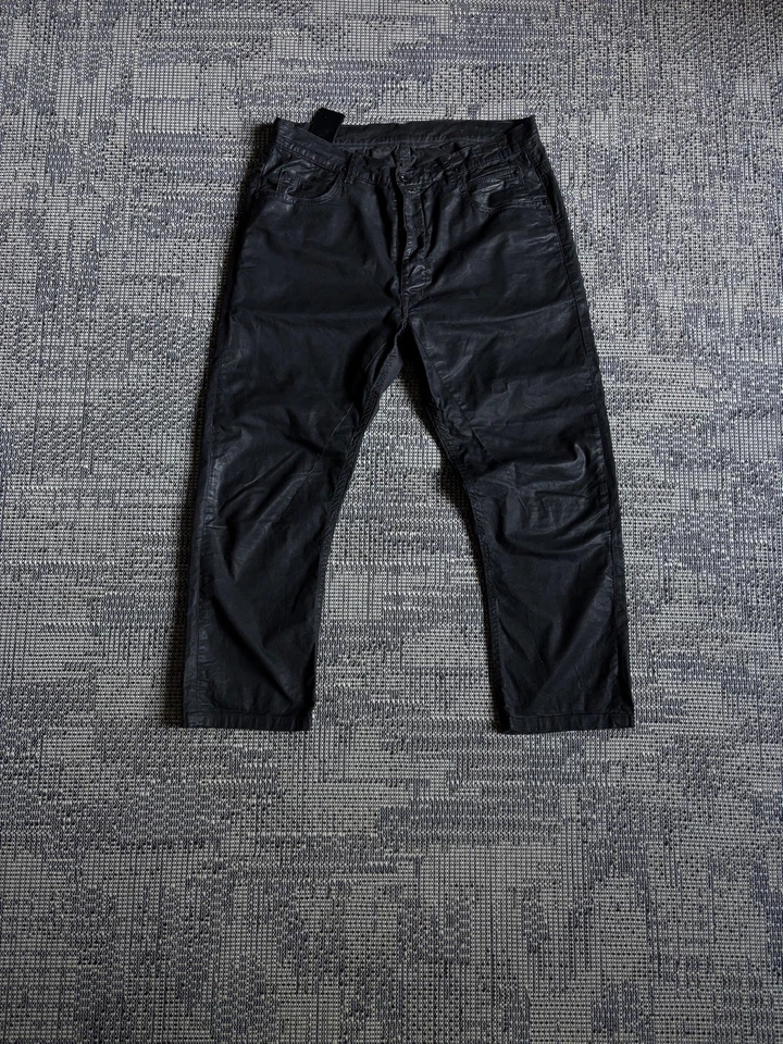 Rick Owens DRKSHDW Torrence Cropped Waxed Jeans Black Size 28 - Image 2 of 4