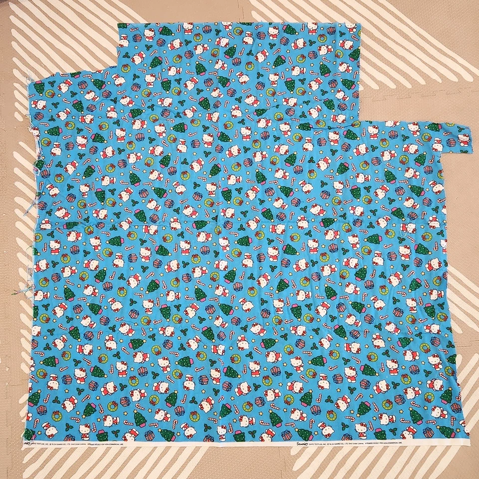Sanrio Hello Kitty Christmas Fabric Remnant 38" x 29" Blue Flannel Vtg Y2K 2004 - Image 2 of 4
