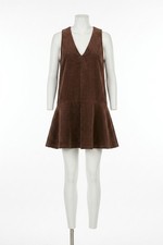 Ganni Seersucker Corduroy V-Neck Mini Dress Chicory Coffee