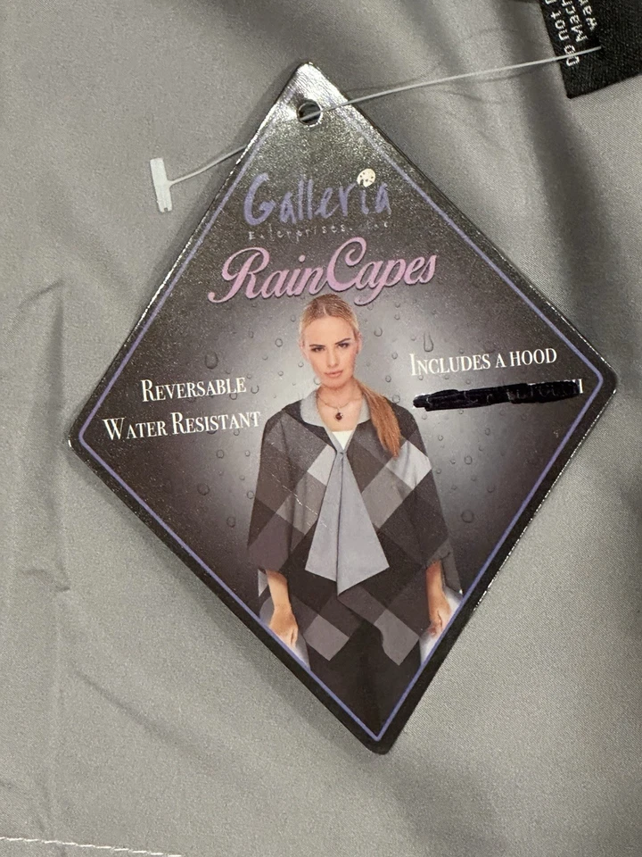 RainCapes Women's Brown & White Plaid Hooded Reversible Rain Poncho Cape - Image 2 of 4