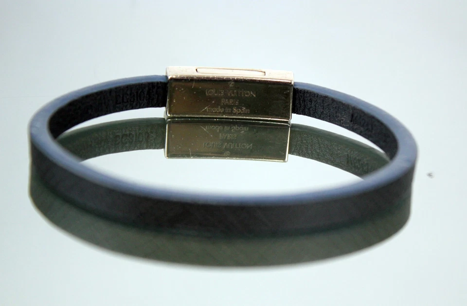 LOUIS VUITTON Pulsera Metal Cuero Azul Marino Accesorios Buena España Auténtica Foto 3 de 4