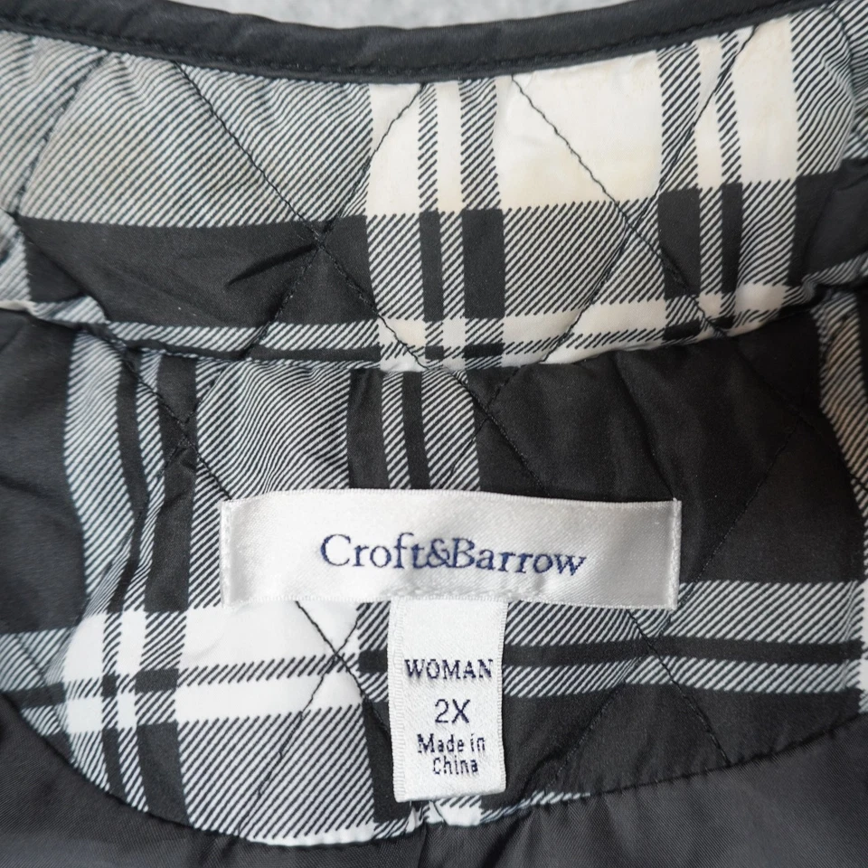 Chaleco Croft & Barrow para mujer 2X negro blanco a cuadros acolchado forrado Foto 3 de 4