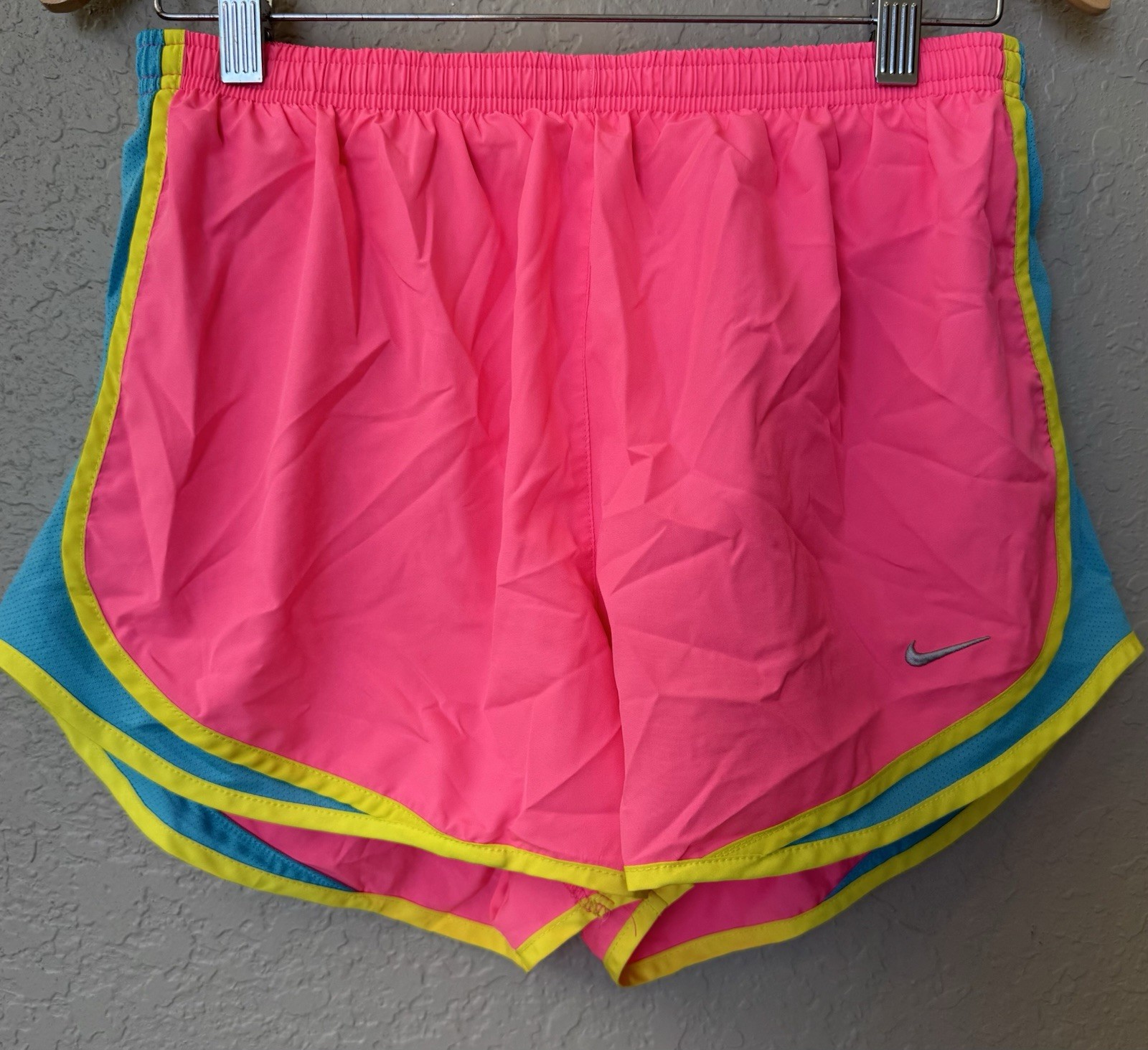 Women's Nike Dry-Fit Tempo Pink Blue Yellow Running Shorts With Briefs Size L