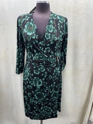 kasper green dress Kasper Womens Colorblocked Midi Wrap Dress Apple Green/Pink Sz-2X