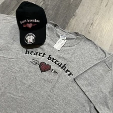 VTG Heartbreaker Y2K Shirt + Hat Grey/Black Deadstock Tattoo Punk Emo NWT Large