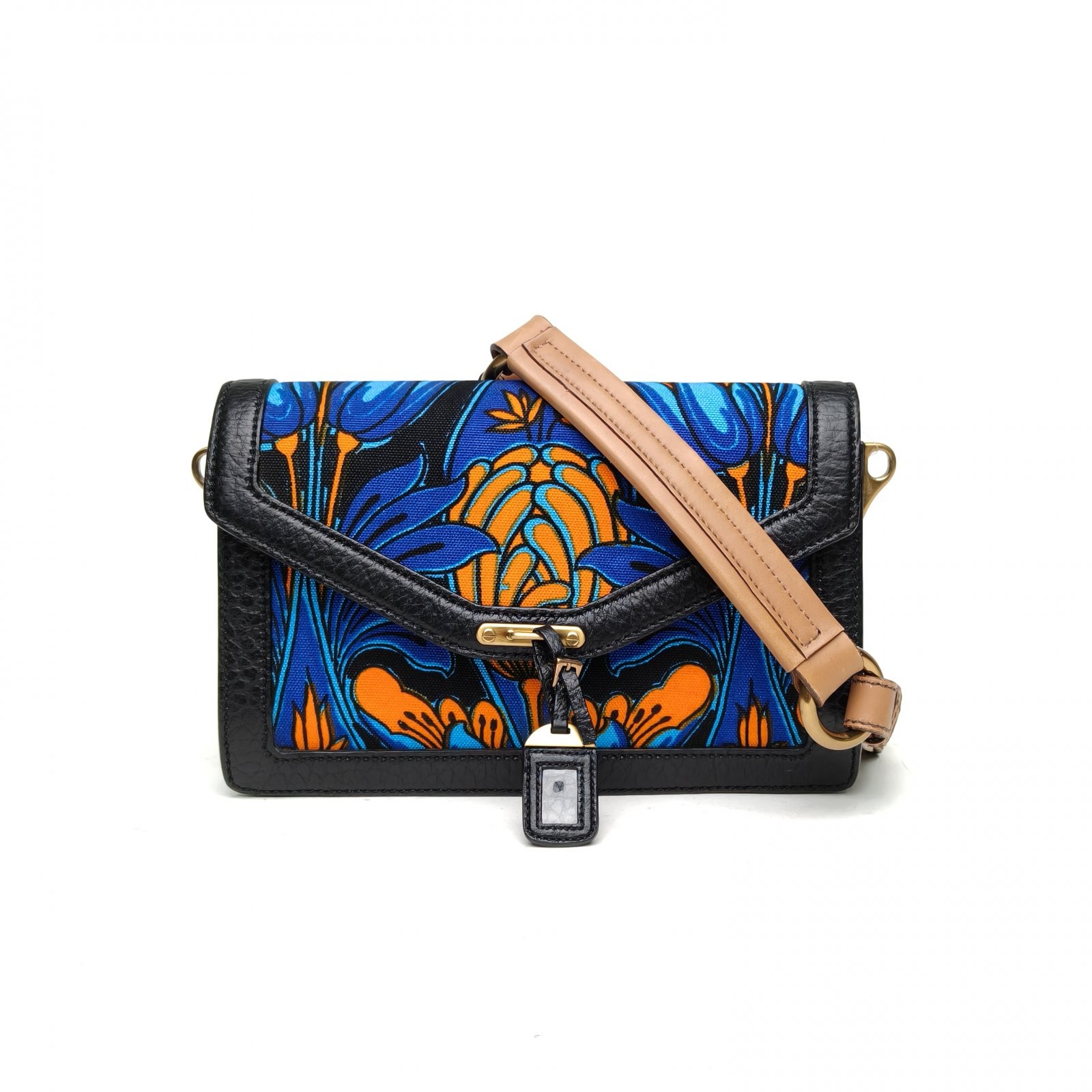 PRADA Printed Canvas Handbag Pattern Calfskin P20… - image 2