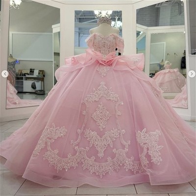pink glitter princess dress Baby Girl Pageant Princess Dresses Toddler Summer Elegant Pink Sequin Bow Birthday Party Dress, Pink / 1-2 Years (90cm) main image 1