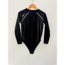 Black Long Sleeve Bodysuit Zipper Trim Detail Sizeless Fits Like S/M
