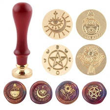 Mystical Drawing Wax Seal Set, 4 Removable Wax Seal Stamp Brass Head 1 Handle
