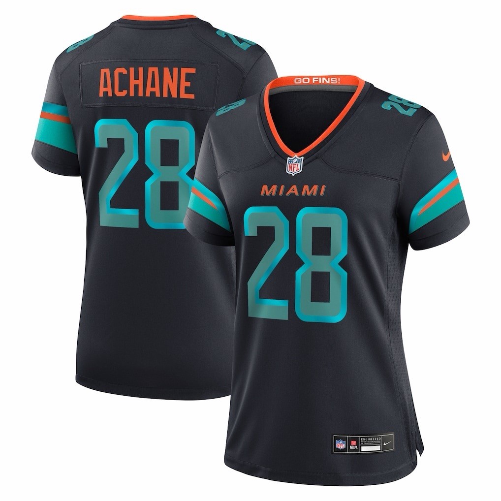 Womens L Nike De’Von Achane Pitch Blue Miami Dolphins 2025 Rivalries Game Jersey