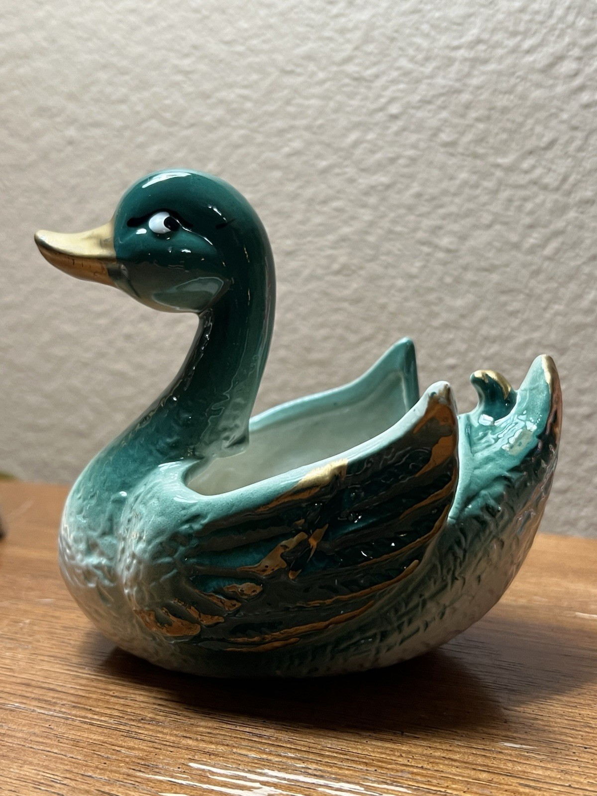 Ceramic Hand Painted Duck Planter, Vintage, Mid-Century, Decorative Figurine ￼