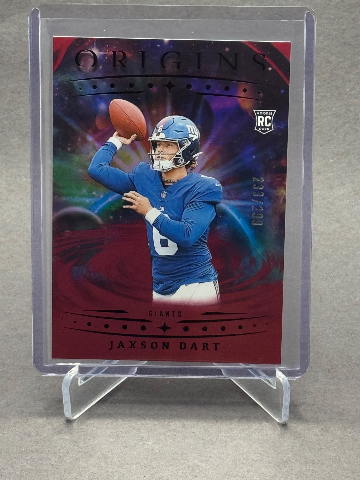 2025 Panini Origins - Rookies Jaxson Dart, Jaxson Dart #145 Red /299 (RC)