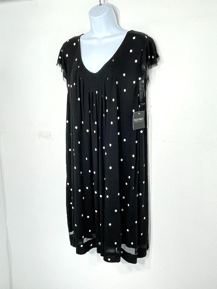 NWT Ellen Tracy Women's XL Soft Flutter Sleeve Stretch Jersey Chemise, Black Dot - Image 4 of 4