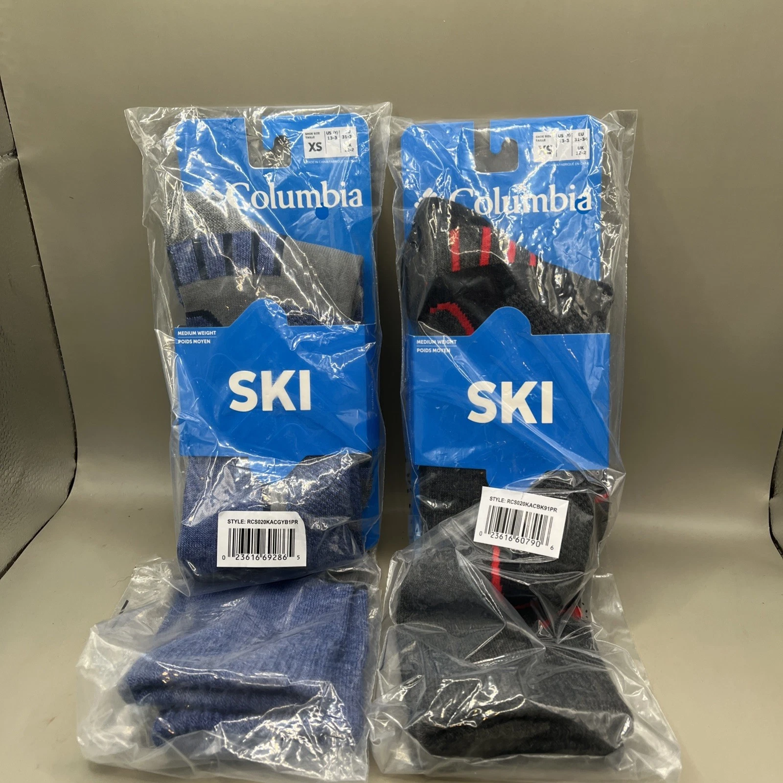 Columbia SKI Youth Thermolite Over-The-Calf Socks XS Size 13-3 Two Pair