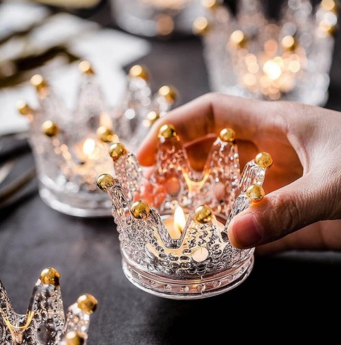 Decorative Crown Glass Tealight Candle Holders Set – Ideal for Parties and Décor - Picture 3 of 9