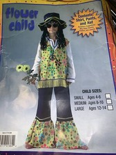 Child s Costume Girls Medium 8-10 HIPPIE Peace Flower 4 Pieces COSPLAY Dress Up