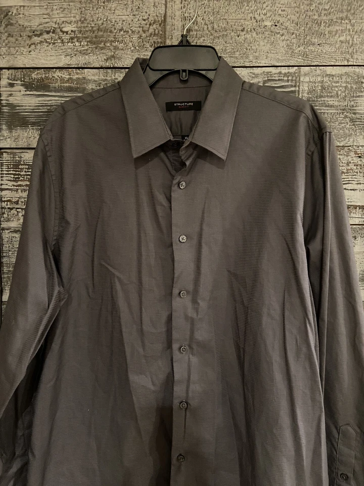 Structure Slim Fit Long Sleeve Collared Dress Shirt Gray SZ XL 17-17 1/2 34-35  - Image 3 of 4
