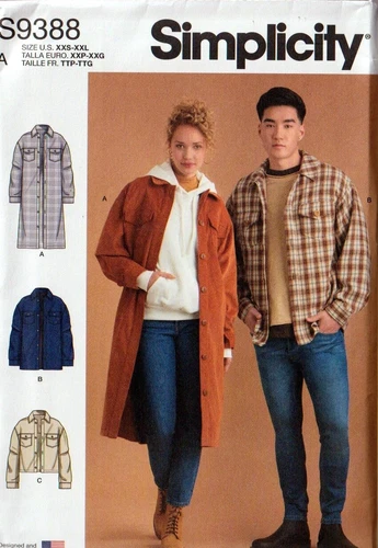 Simplicity 9388 Men Misses Shirts Jackets Sewing Pattern New Size 28 to 52