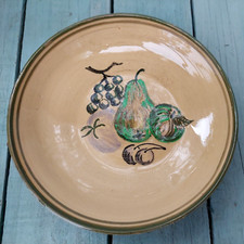 An Eales Pottery stoneware open bowl/plate  decorated with fruit by David Eales