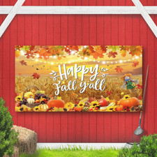 Happy Fall Y'all Banner Happy Fall Y'all Party Decorations Backdrop Maple Leaves
