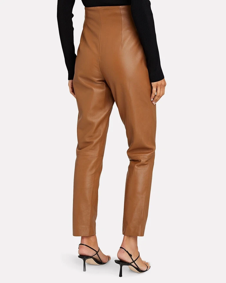 ALBERTA FERRETTI Tapered High-Waist Leather Brown Pants L86816 Size 38 IT/ 4 US - Image 4 of 4