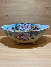 LIMOGES ANTIQUE B C FRANCE PORCELAIN BOWL GOLD FOOTED HAND PAINTED,SIGNED,10,5