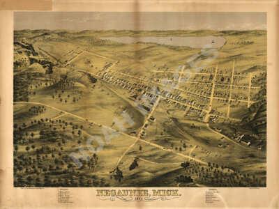 Panoramic Map of Negaunee Michigan 16x20