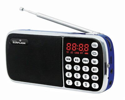 Digital Sunflash Z-135 Rechargeable Mini AM/FM Radio +Bluetooth +USB/SD/AUX Blue