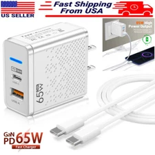 65W Fast Wall GaN USB-C Phone Charger 3FT Cable For Motorola Moto G Power G Play