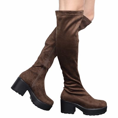 DAMEN KINDER MÄDCHEN PLATEAU LANGE STIEFEL BLOCKABSATZ MITTELHOHER REISSVERSCHLUSS KNIEHOHER SCHUHGRÖSSE
