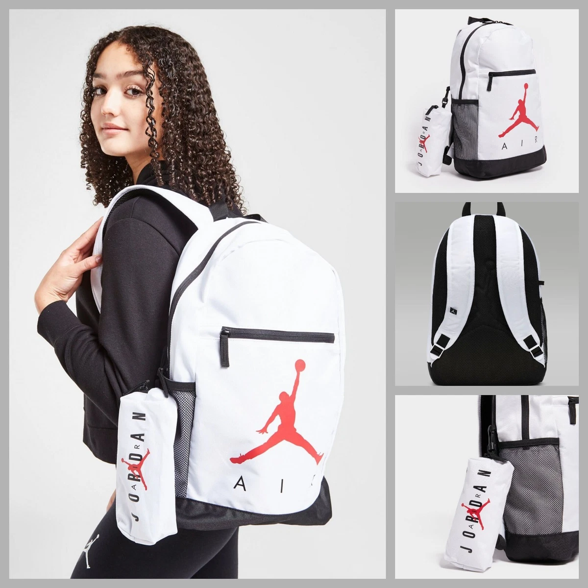 Jordan Big Boys Air School Backpack and Pencil Case 2 Piece Set White Large