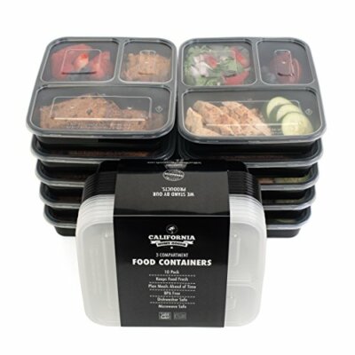 Bento Food Storage Lunch Containers 3 Section 32 oz Reusable Black 20 Count