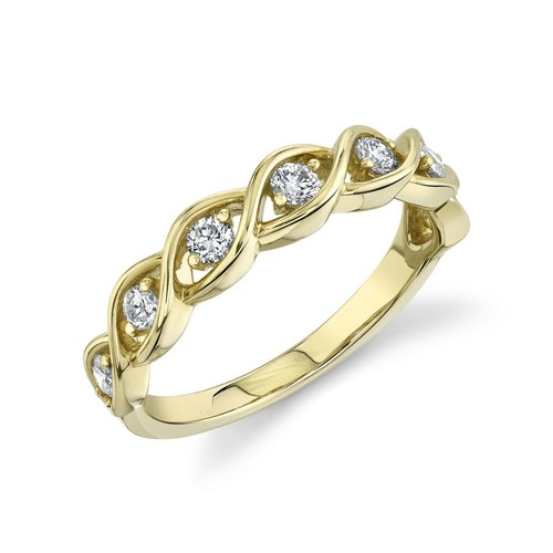 Bague Diamants Pavés 0,16 Carats - Or 14K Jaune, Style Band, Taille 54